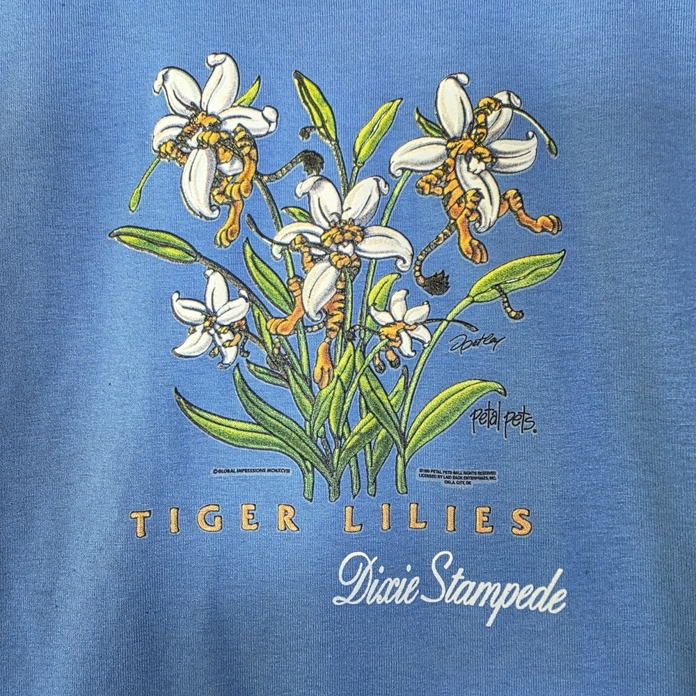 Vtg 1998 Dolly Parton Dixie Stampede Tee Petal Pets Tiger Lilies Youth L Blue - Picture 2 of 6